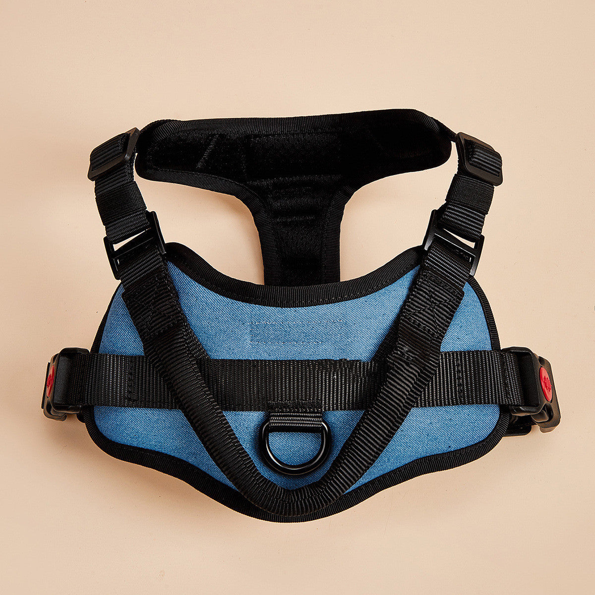 Black and blue dog harness for comfortable leash walking