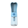 Blue portable pet water bottle with built-in drinking cup