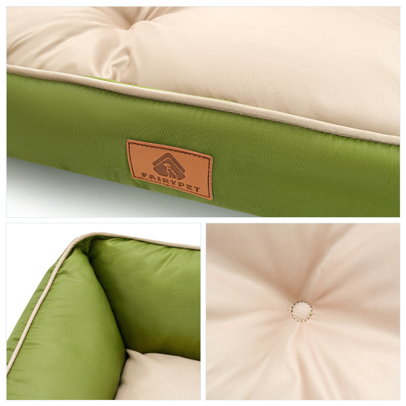 Close-up of green Nomi Nest dog bed with raised bolster sides