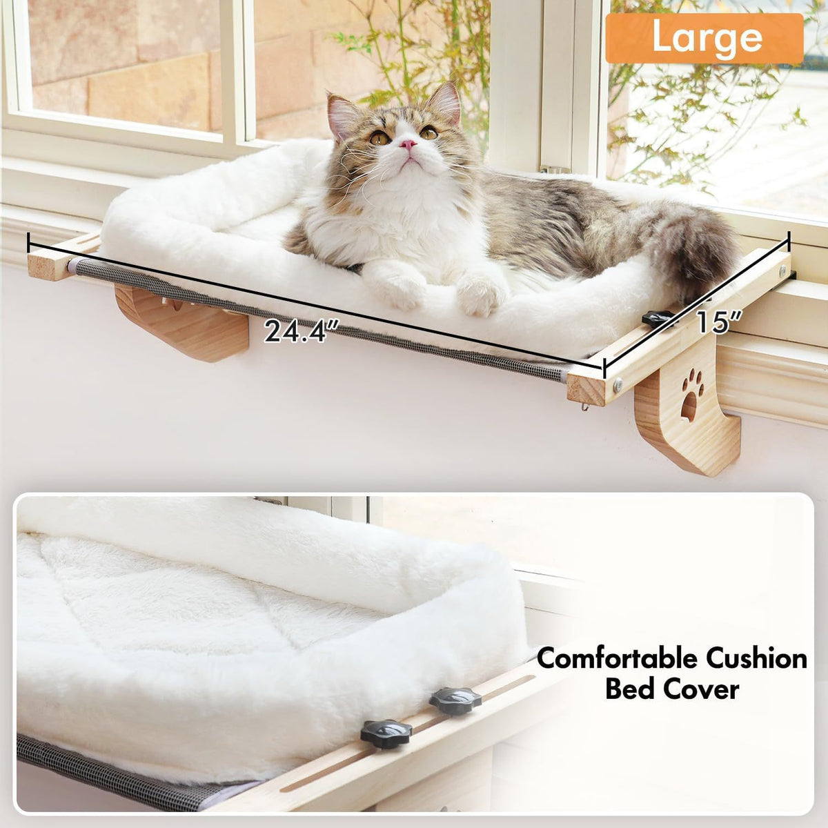 Large cat window hammock with cushioned bed and cat