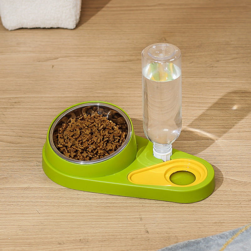 Green pet water fountain with stainless steel bowl and clear water reservoir