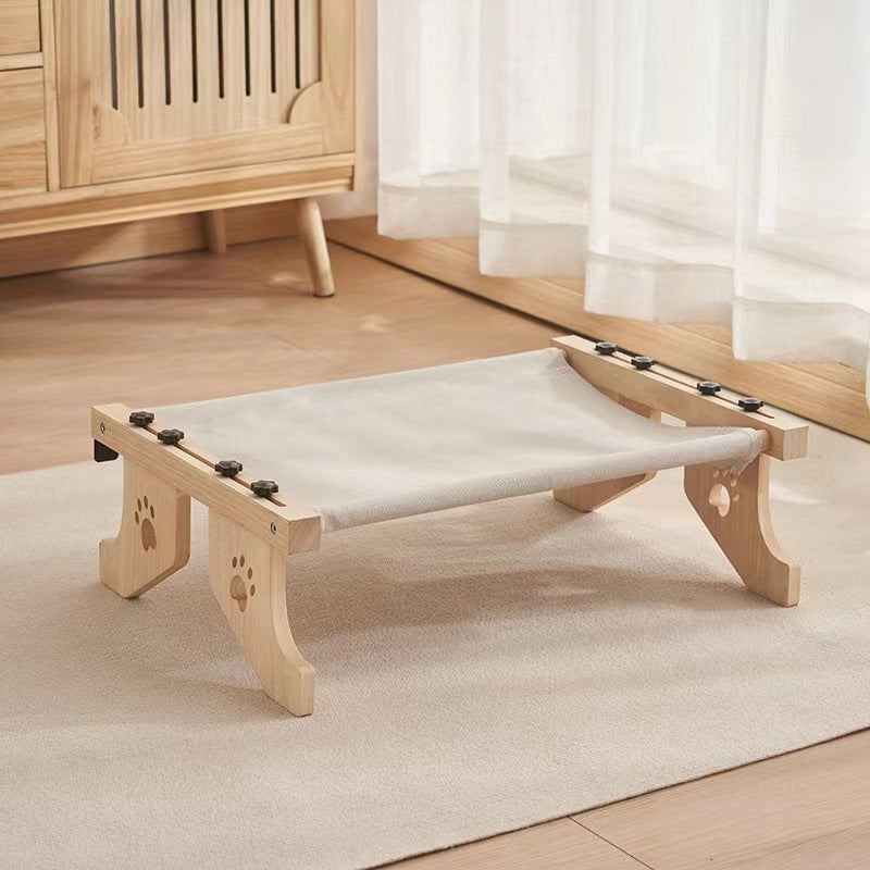 Wooden cat window hammock frame with fabric sleeping platform