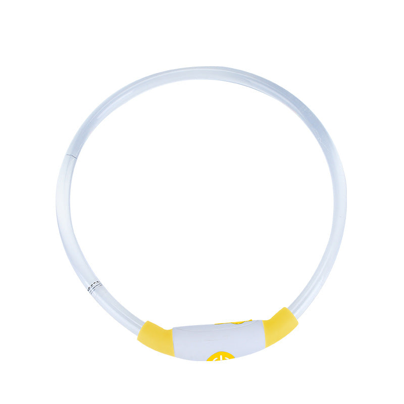 Yellow LED dog collar shown on a white background