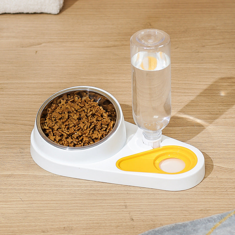 White pet water fountain with stainless steel bowl and clear water reservoir